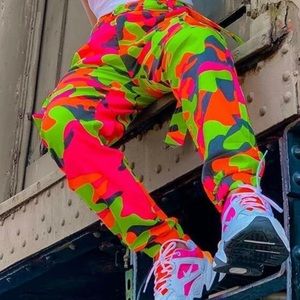 Neon camo pants w/belt